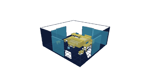 Animated 3D reconstruction of a room's layout, furniture, and a person, generated entirely from Wi-Fi signal reflections